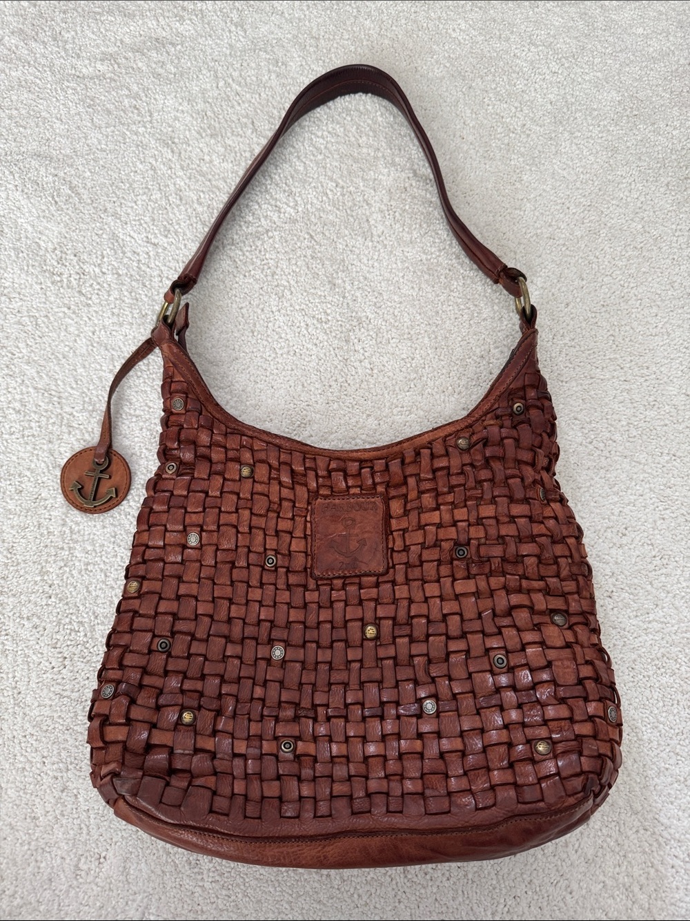 Harbour 2nd Woven Leather Hobo Bag in Chestnut Brown